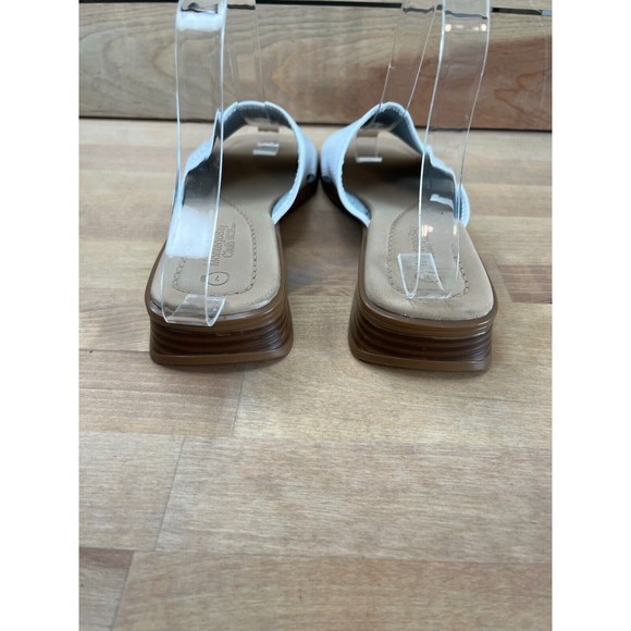 90s Minimalist Square Heel, Nude Pebbled Leather  Block Heel Slides Sandal White - Picture 4 of 8